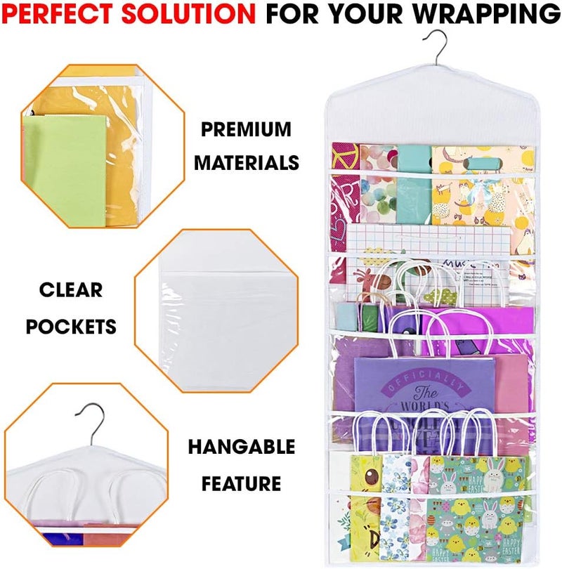 Primode Gift Bag and Tissue Paper Storage, Hanging Organizer with Multiple Front and Back Pockets Double Sided, Organize Gift Wrap and Paper Bags 38 x 16 Inch (White) - Image 3